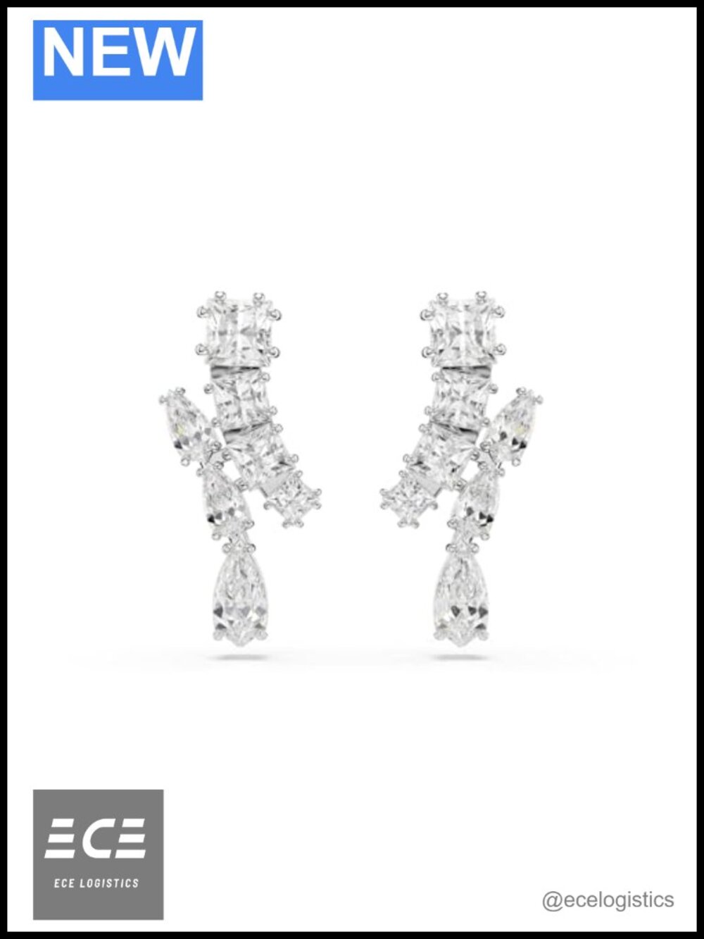 Rhodium Plated Drop Dangle Earrings with Prong Set Cubic Zirconia